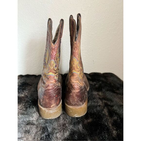 Double H Roper Work Cowboy Boots Leather Western Brown Square Toe Mens 11 11 D - Picture 7 of 12